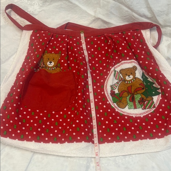 Parisian Prints Festive Red Teddy Bear Apron 100% Cotton - Picture 8 of 11